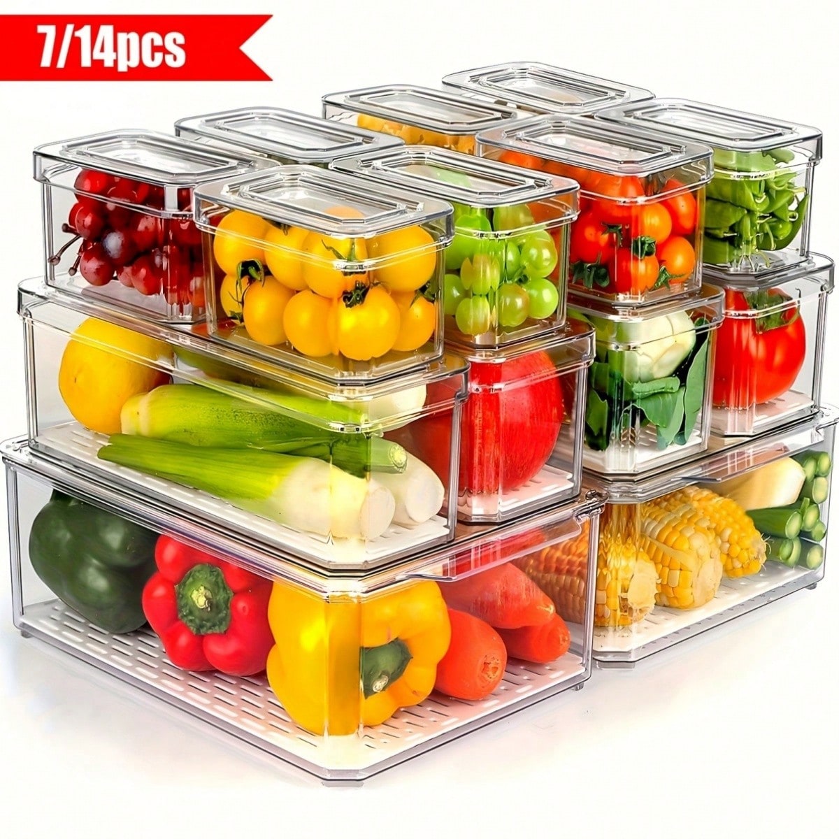 Food Packed Snacks - 7/14 Pack Stackable Fridge Organizer Bins