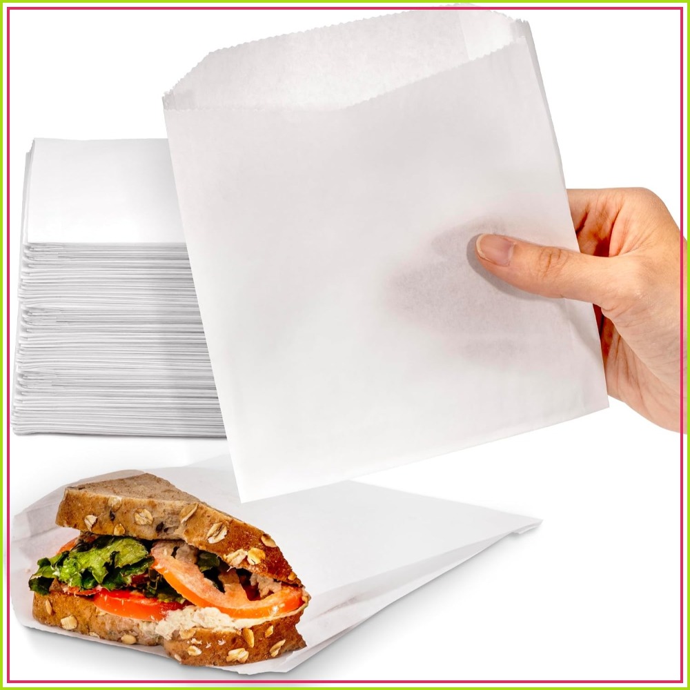 Food Packed Snacks - 200 Pack Greaseproof Sandwich Bags 7x6