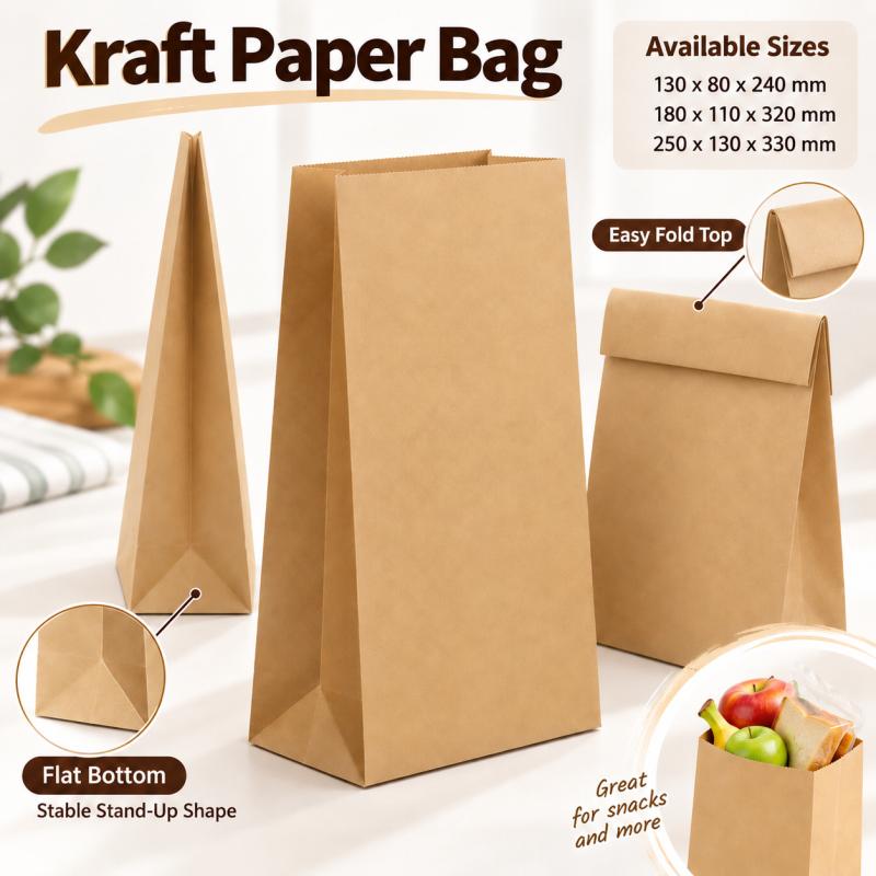 Food Day Snacks - 10~30pcs Brown Kraft Paper Bag Food