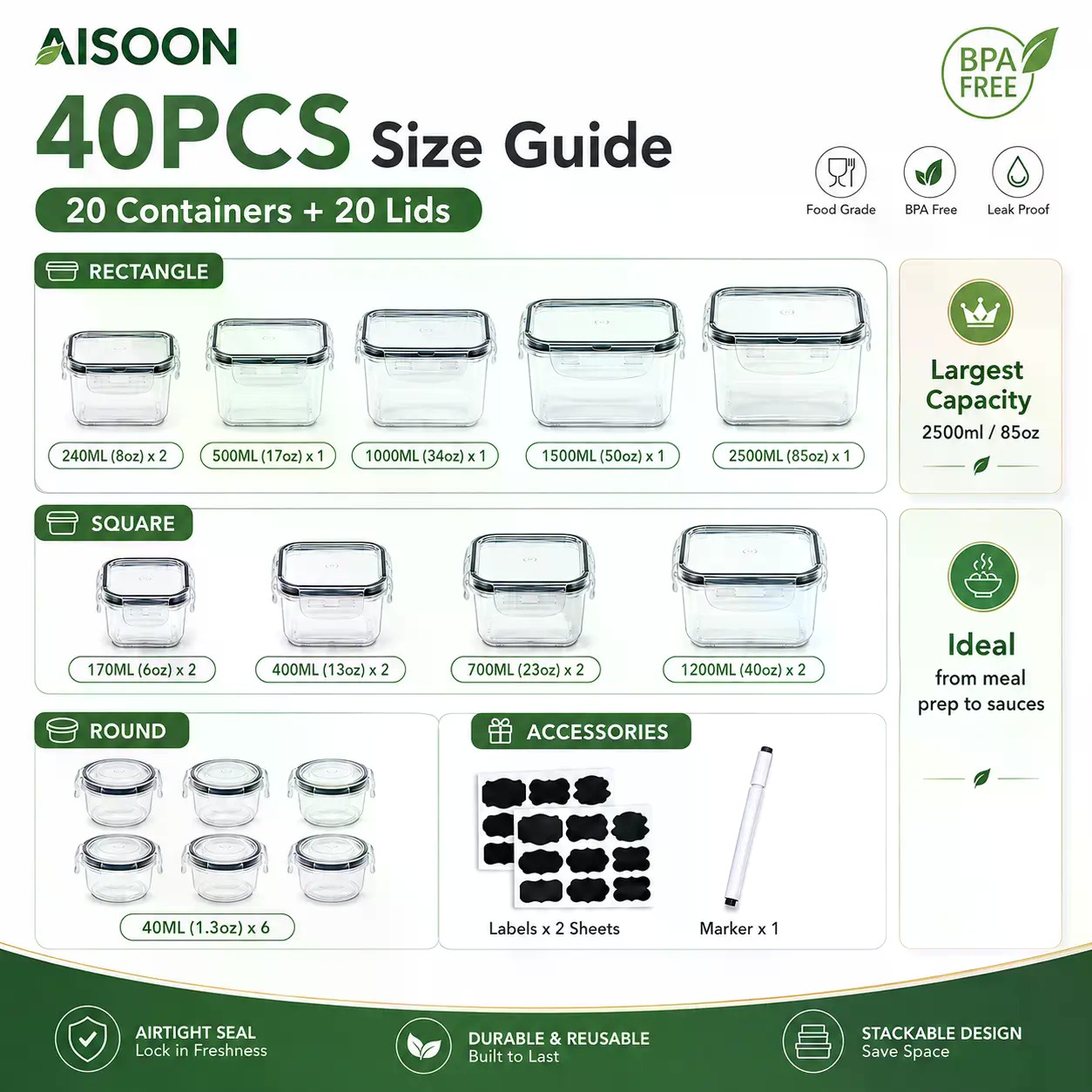 40 PCS Extra Large 85oz Silico - Food Xxl recension och pris